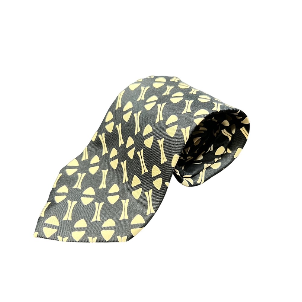 70s E. Cucci Roma New York Necktie Men's Black Geometric Silk Designer Tie